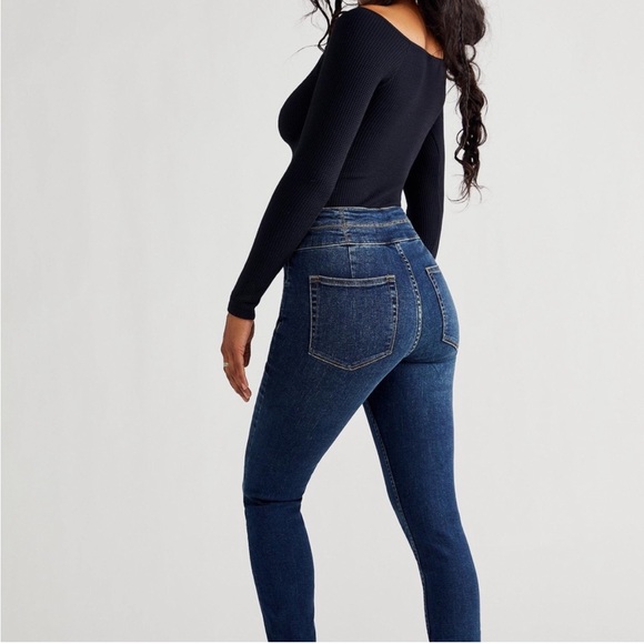 Free People Crvy Lover's Knot Lace Up High Rise Skinny Jeans - Picture 5 of 6